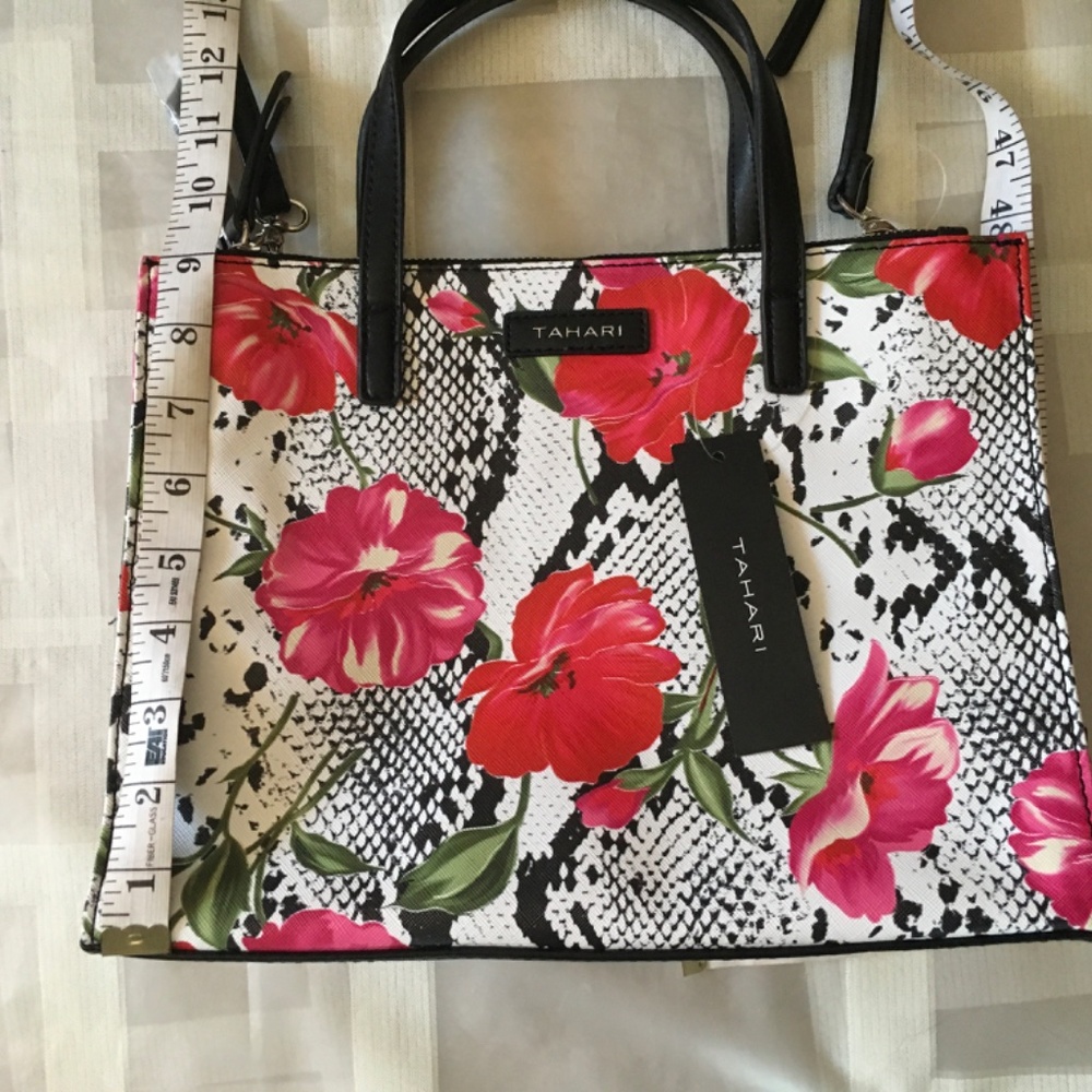Tahari Floral Snake Satchel. - Picture 6 of 9